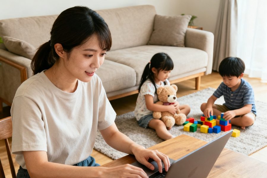暮らしと仕事を、まるごと:在宅で働きながら子どもと過ごす様子